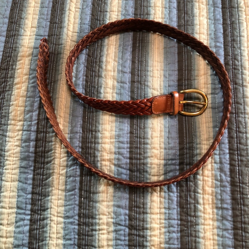 Coach braided British tan belt with brass buckle